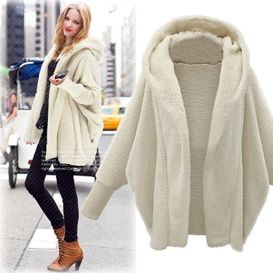Women Fleece Hooded Solid Cardigan Jacket Fashion Warm Coat Ladies Casual Plush Autumn Winter Long Sleeve Tops 2026